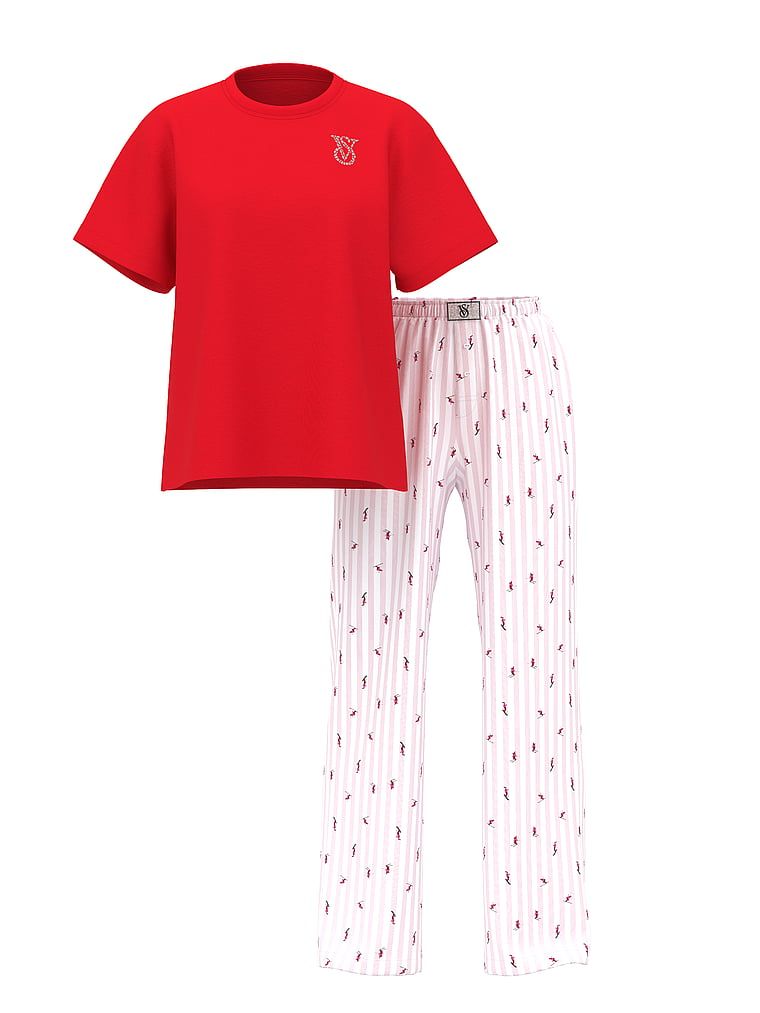 Piżama flanelowa - t-shirt i spodnie. Produkt ma kolor czerwony i pochodzi z kolekcji Victoria's Secret. 