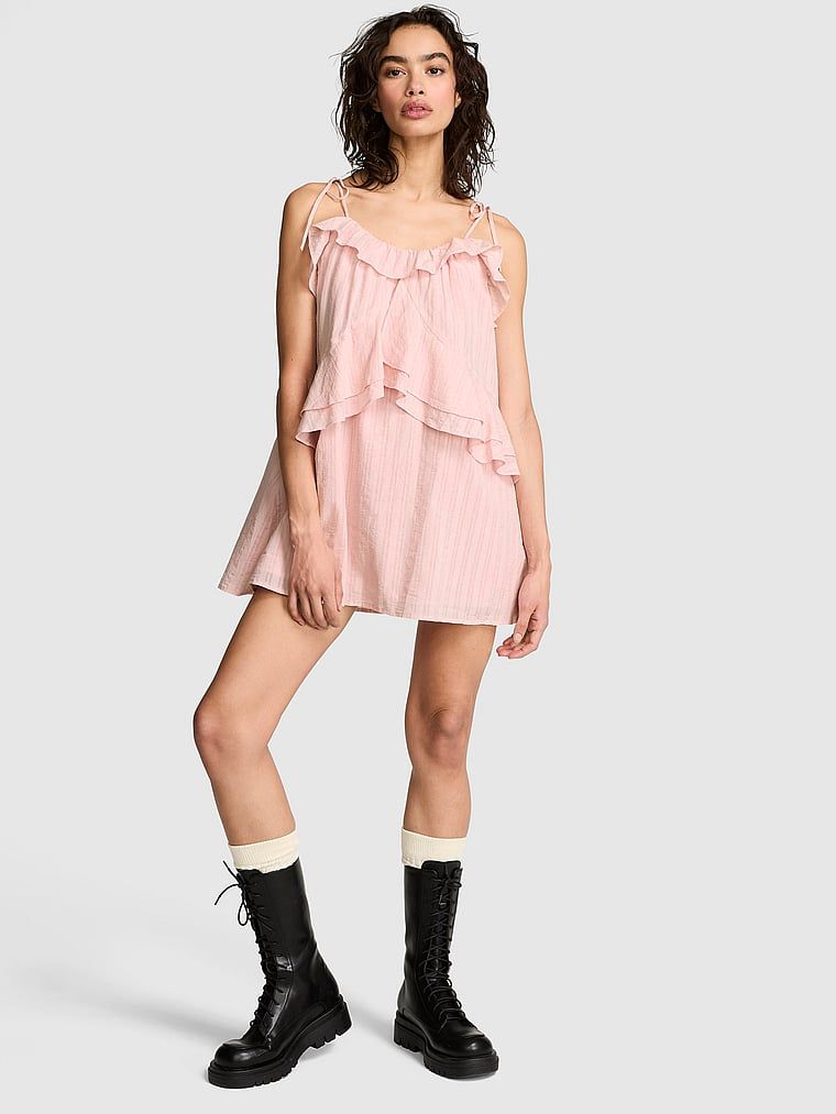 PINK Zwiewna mini sukienka z marszczeniami
