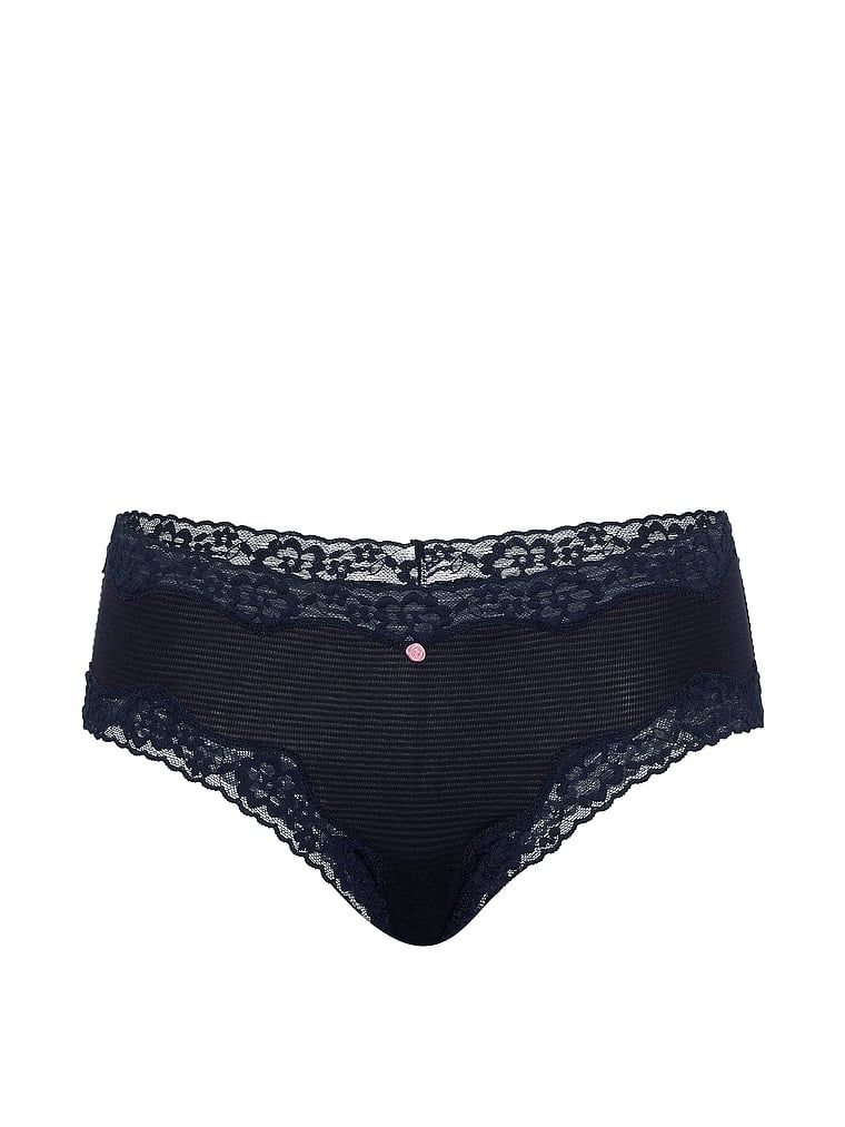 Majtki bawełniane w paseczki z koronką na krawędziach Cheeky. Produkt ma kolor niebieski i pochodzi z kolekcji Lace Trim. 
