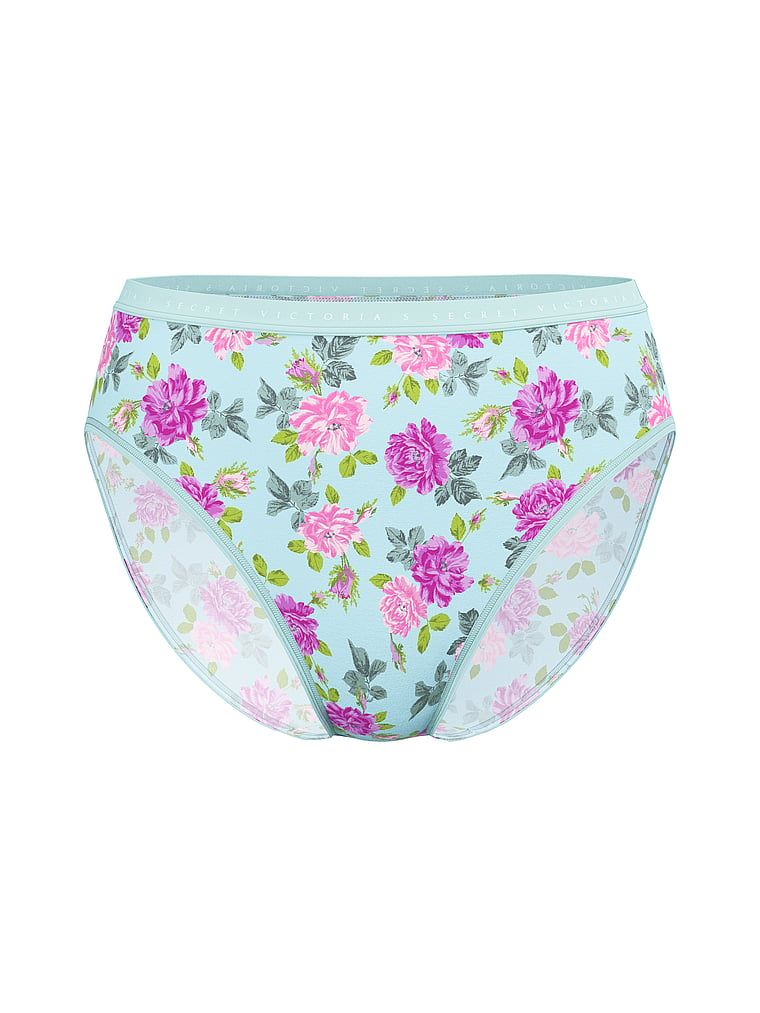 Majtki bawełniane figi z wysoko wyciętymi nogawkami High-Leg Brief. Produkt ma wzór kwiatowy i pochodzi z kolekcji Victoria's Secret. 