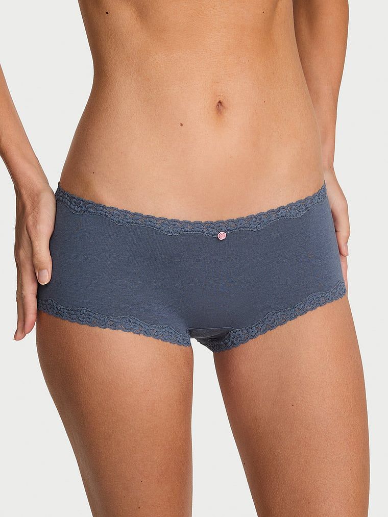 Lace Trim Majtki bawełniane szorty z koronką na krawędziach Lace-Trim Boyshort