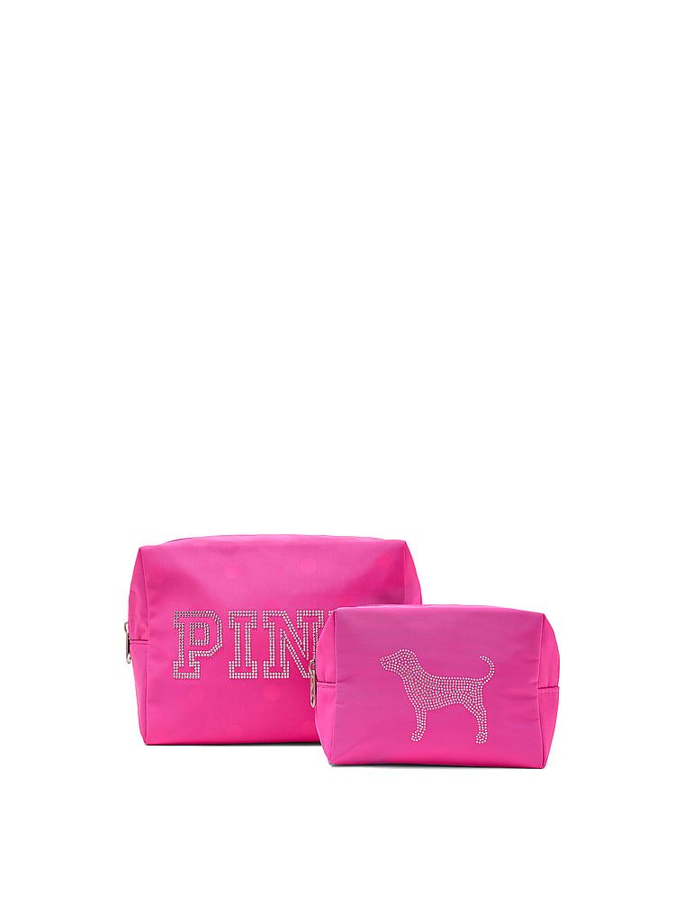 PINK Zestaw dwóch kosmetyczek zapinanych od góry