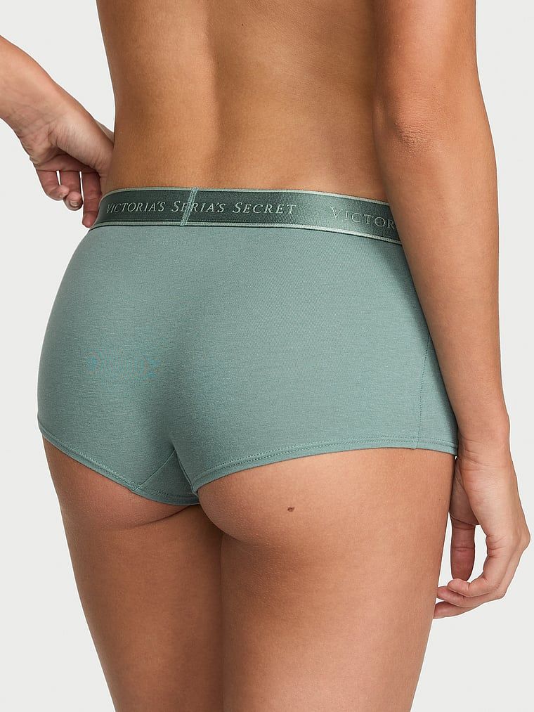 Majtki bawełniane szorty z logo w talii Boyshort. Produkt ma kolor zielony i pochodzi z kolekcji Cotton. 