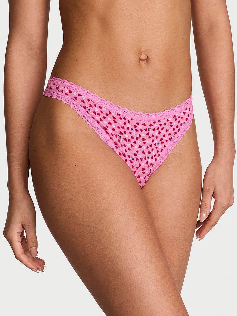 Lace Trim Stringi bawełniane z koronką na krawędziach Lace-Waist