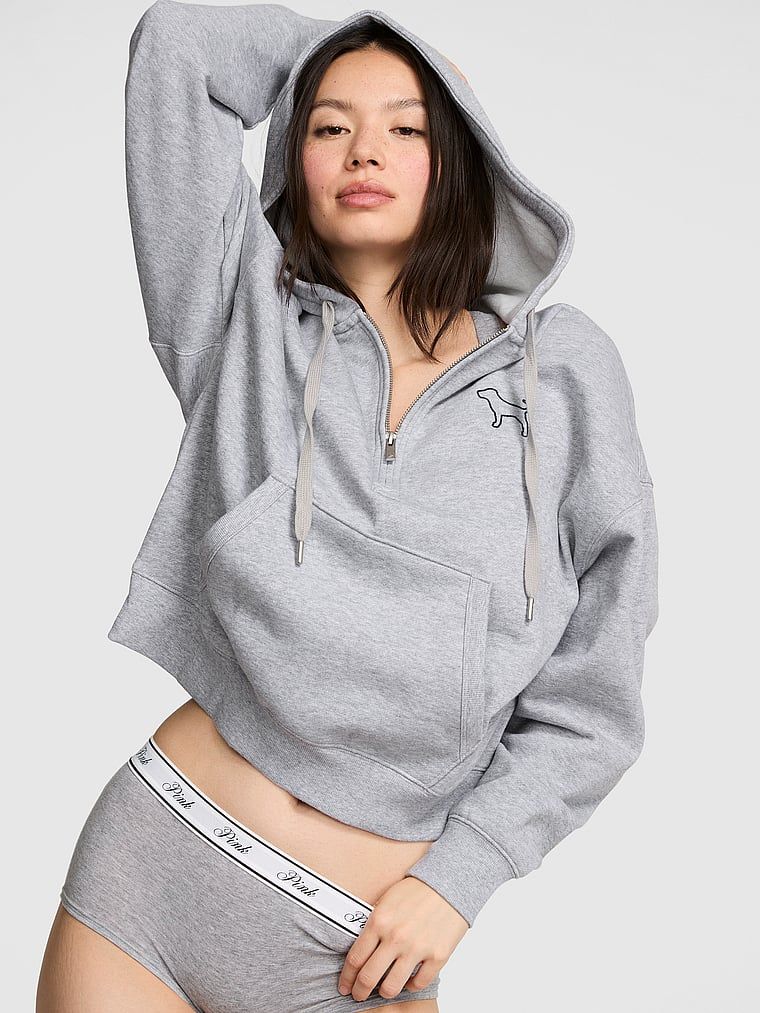 PINK Bluza z kapturem i krótkim zamkiem Campus Fleece