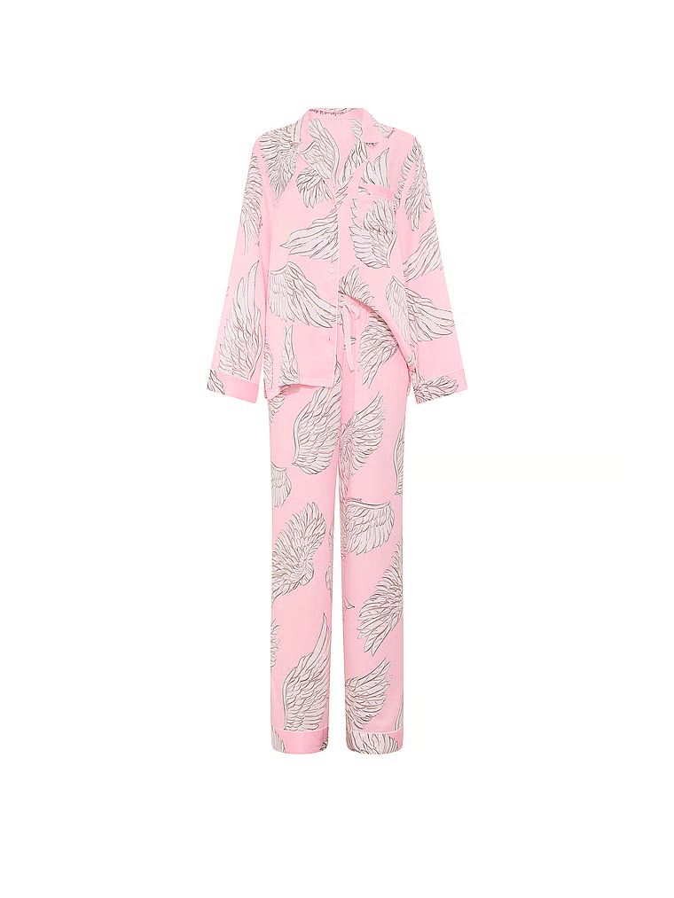 Piżama satynowa z długimi rękawami Signature. Produkt ma kolor wzorzysty i pochodzi z kolekcji Victoria's Secret. 