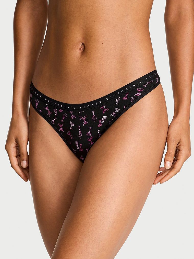 Stringi bawełniane High-Leg Scoop. Produkt jest wzorzysty i pochodzi z kolekcji Victoria's Secret. 