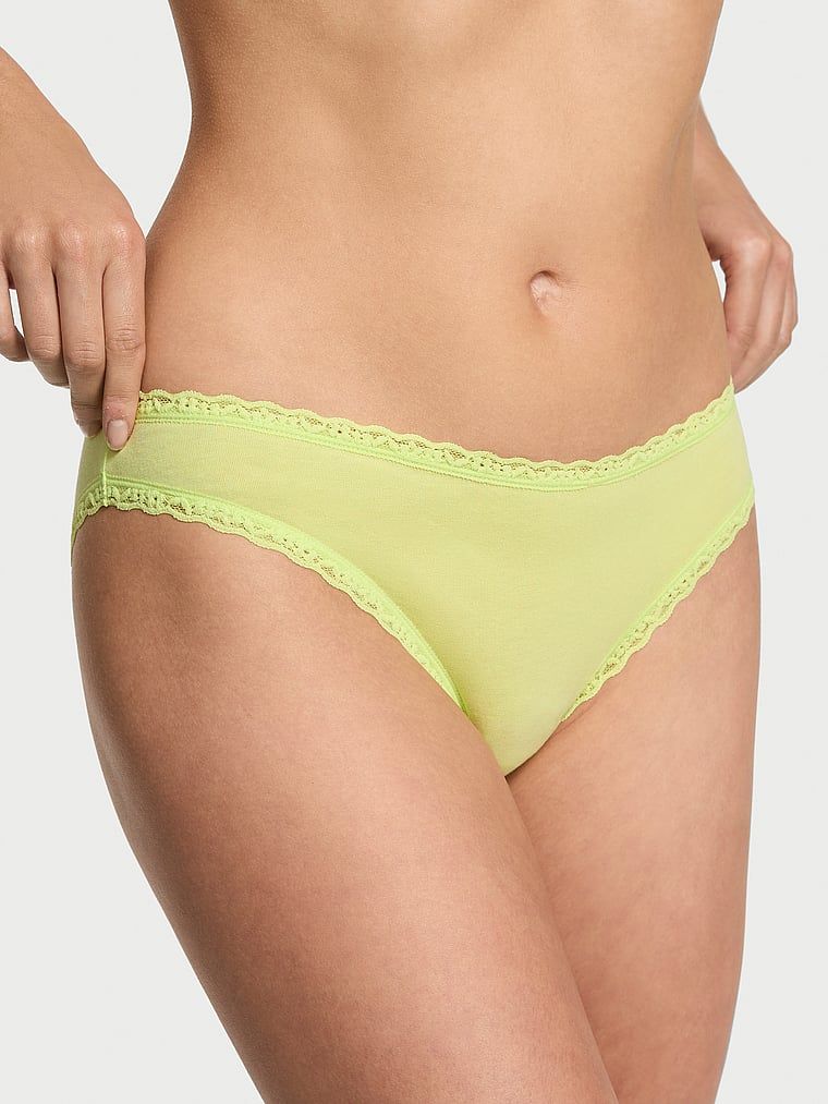 Majtki bawełniane z koronką Lace-Trim Bikini. Produkt ma kolor zielony i pochodzi z kolekcji Lacie. 