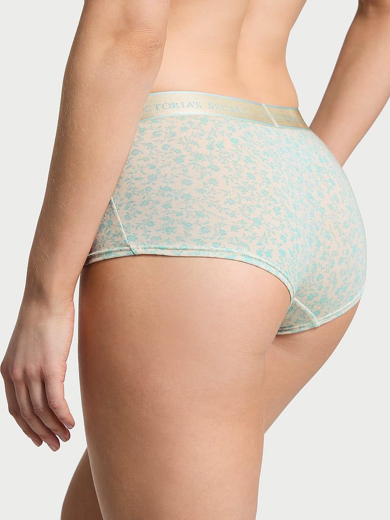Majtki szorty bawełniane z logo w talii Boyshort. Produkt ma wzór kwiatowy i pochodzi z kolekcji Cotton. 