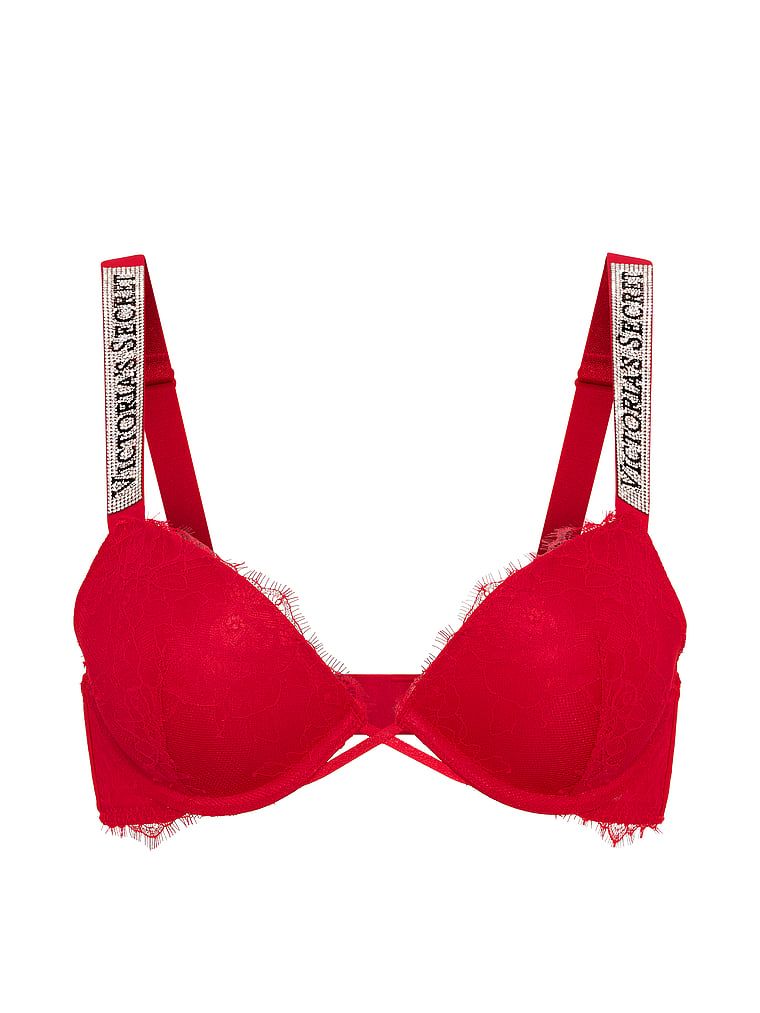 Biustonosz push-up koronkowy z błyszczącymi ramiączkami Shine Strap. Produkt ma kolor czerwony i pochodzi z kolekcji Very Sexy. 