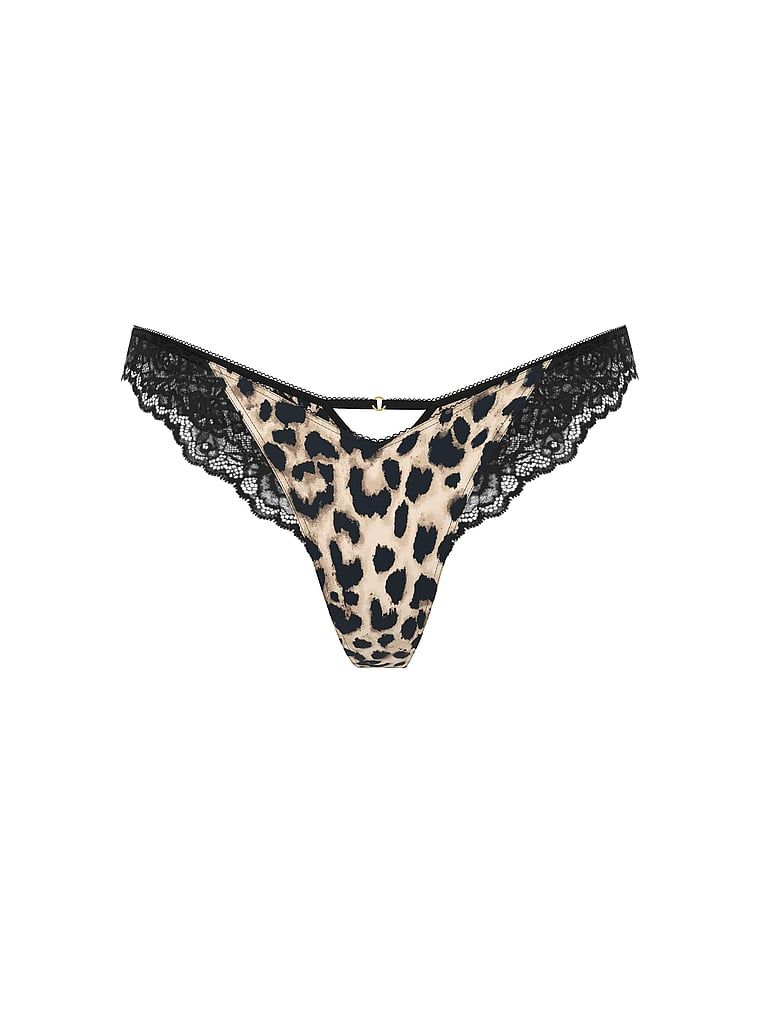Stringi z koronką i wysoko wyciętymi nogawkami Lace-Trim High-Leg. Produkt ma wzór zwierzęcy i pochodzi z kolekcji Very Sexy. 
