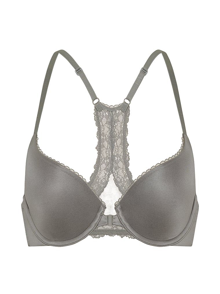 Biustonosz push-up zapinany z przodu Racerback. Produkt ma kolor szary i pochodzi z kolekcji Body by Victoria. 