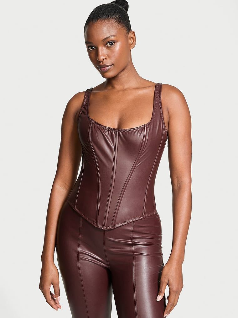 Very Sexy Top gorsetowy i stringi skórzane Classic Faux Leather