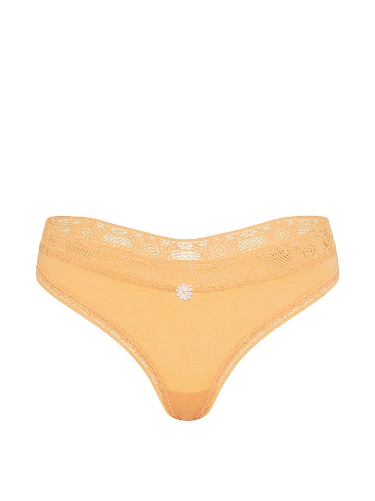 Stringi bawełniane z koronką szydełkową Lace-Trim. Produkt ma kolor żółty i pochodzi z kolekcji Lace Trim. 