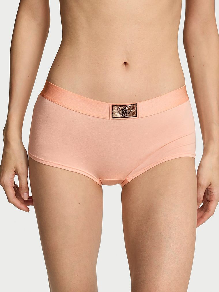 Cotton Majtki bawełniane szorty z błyszczącym logo Heart Shine Patch Boyshort