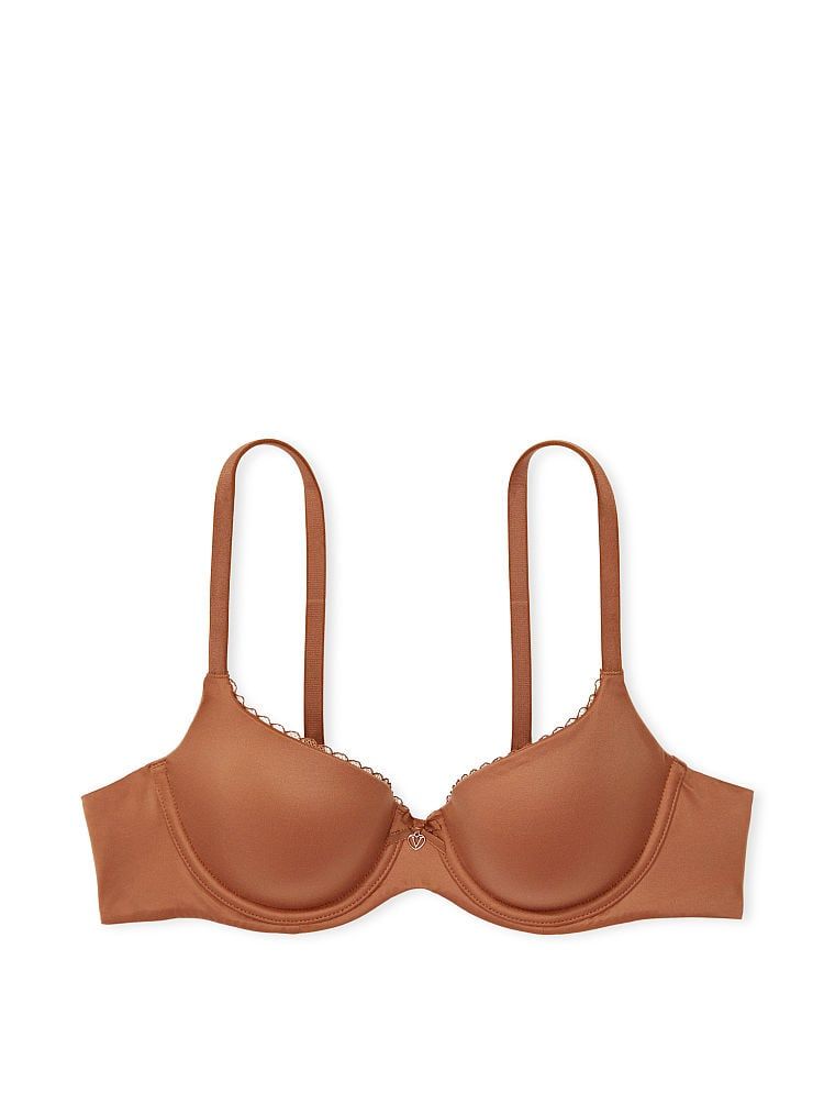 Na zdjęciu na białym tle widoczny jest biustonosz lekko usztywniany Smooth Demi. Produkt ma kolor brązowy i pochodzi z kolekcji Body by Victoria.