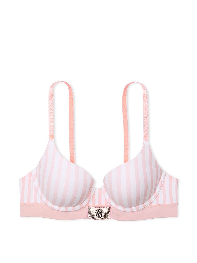 Na zdjęciu na białym tle widoczny jest biustonosz push-up Shine Patch. Produkt posiada wzór w paski i pochodzi z kolekcji T-shirt.