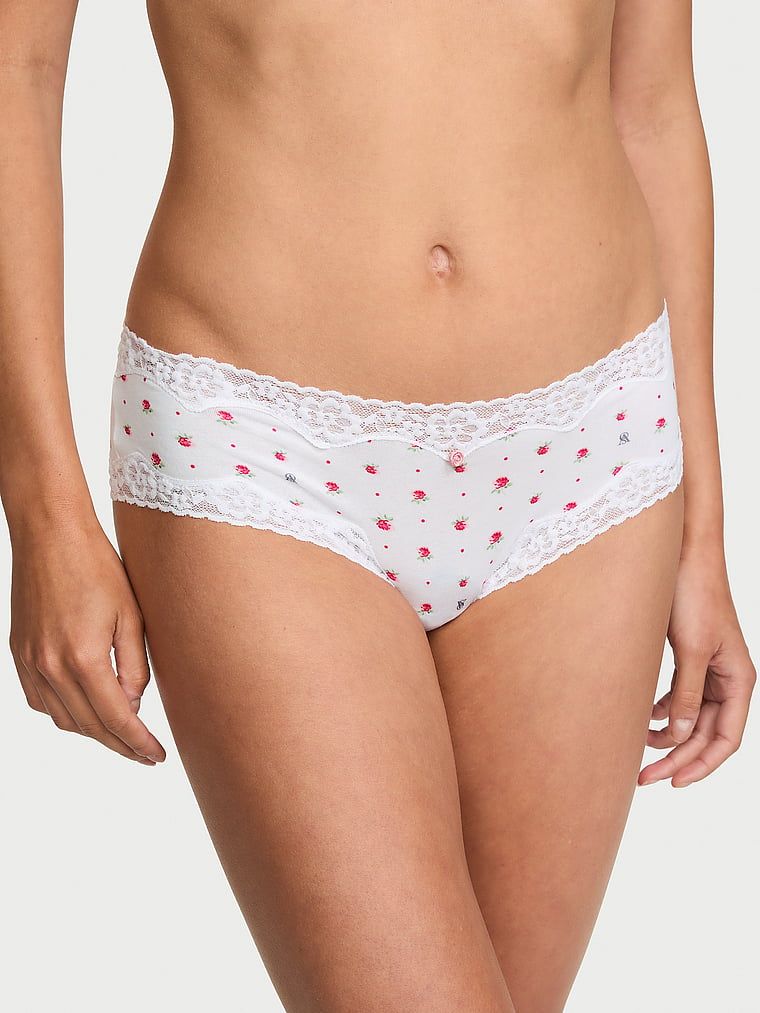 Majtki bawełniane z koronką na krawędziach Lace-Waist Cheeky. Produkt ma kolor kwiatowe i pochodzi z kolekcji Lace Trim. 