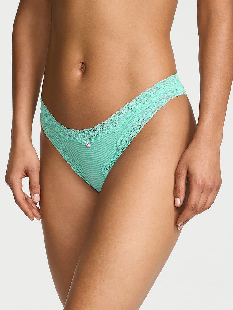 Lace Trim Stringi bawełniane w paseczki z koronką na krawędziach