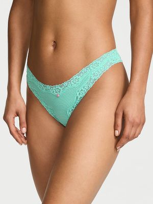 Lace Trim Stringi bawełniane w paseczki z koronką na krawędziach