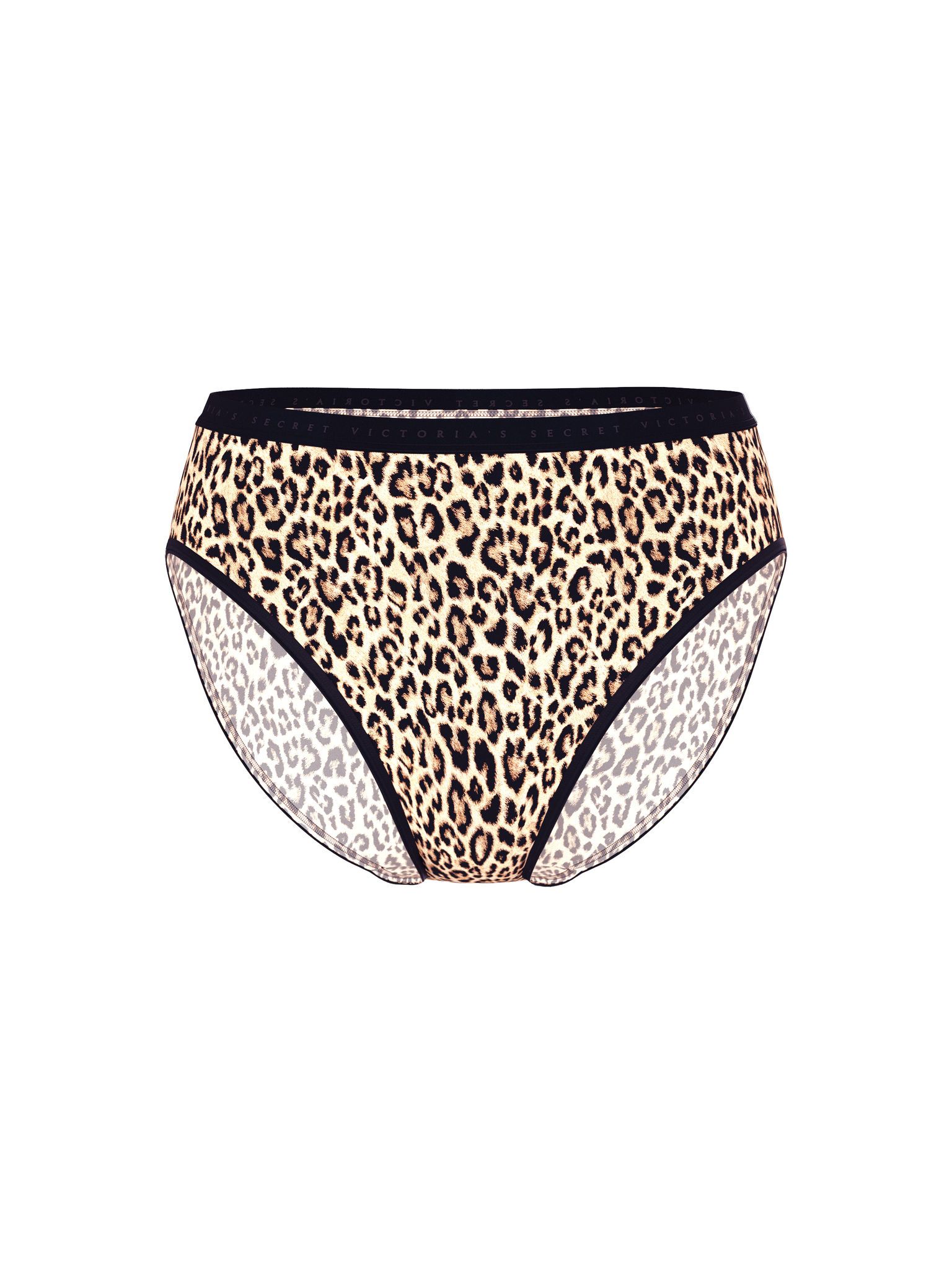 Majtki bawełniane figi z wysoko wyciętymi nogawkami High-Leg Brief. Produkt ma wzór z motywem zwierzęcym i pochodzi z kolekcji Victoria's Secret. 