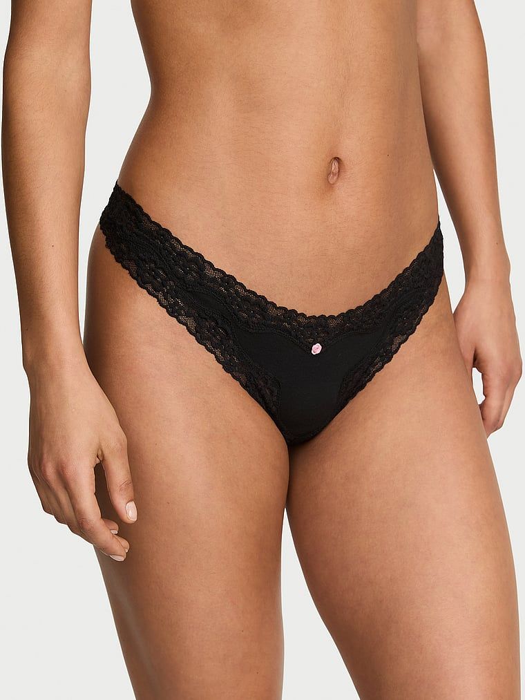 Lace Trim Stringi bawełniane z koronką Lace-Trim