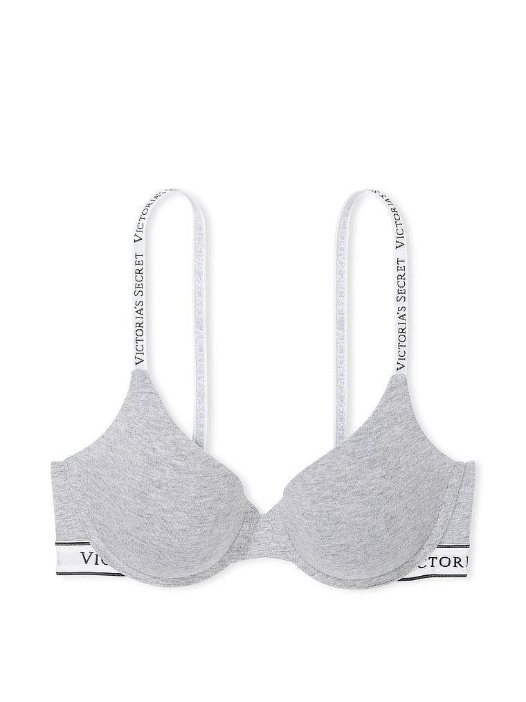 Na zdjęciu na białym tle widoczny jest biustonosz lekko usztywniany bawełniany Demi. Produkt ma kolor szary i pochodzi z kolekcji T-shirt.