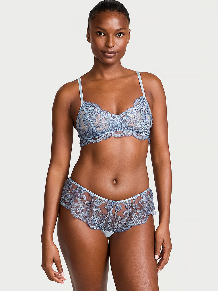 Victoria's Secret Zestaw koronkowy - biustonosz braletka i majtki Boho Floral Embroidery