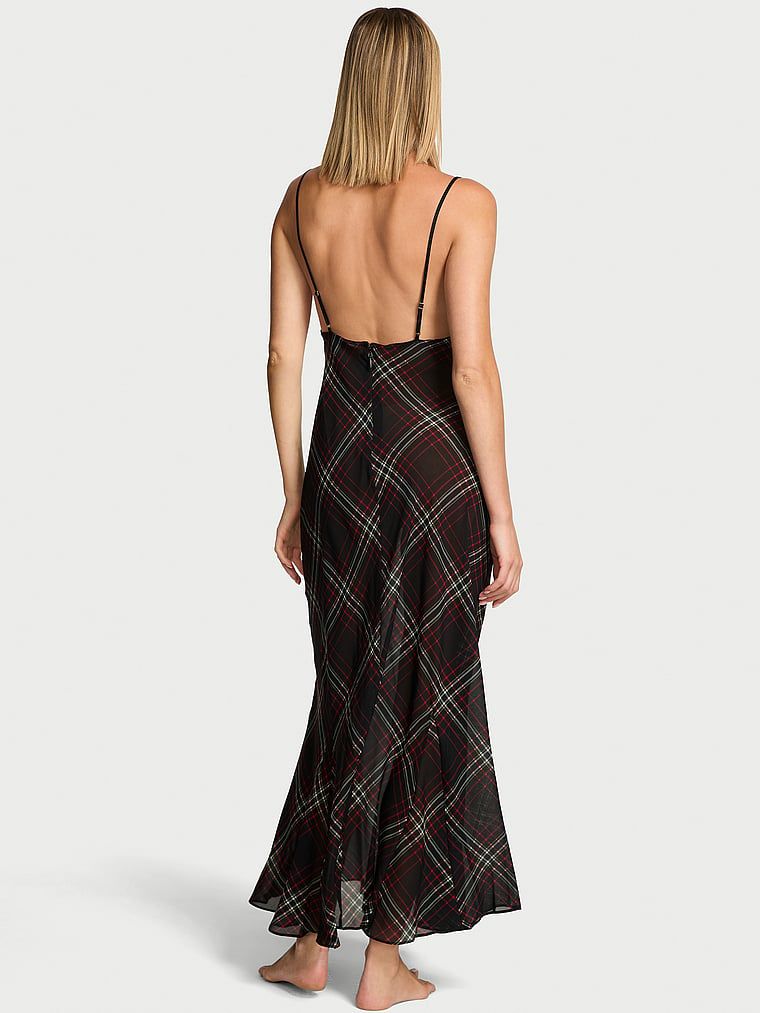 Very Sexy Koszula nocna szyfonowa sukienka maxi Tartan
