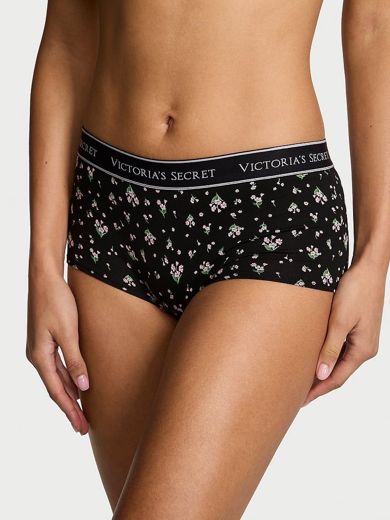 Majtki bawełniane szorty z logo w talii Boyshort. Produkt ma wzór kwiatowy i pochodzi z kolekcji Cotton. 