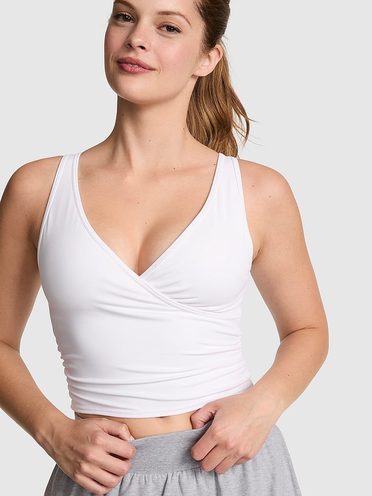 Kopertowy top sportowy PINK Relay z marszczeniem