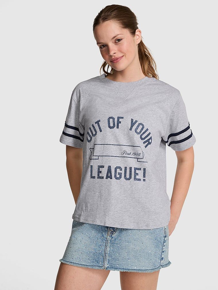 Boxy T-shirt z okrągłym dekoltem i przeszyciem V Campus Cotton