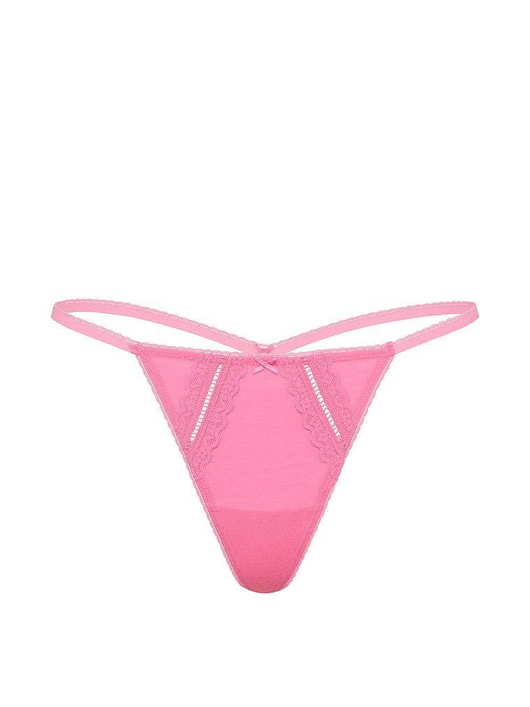 Stringi bawełniane ze wstawkami Lace-Trim. Produkt ma kolor różowy i pochodzi z kolekcji Victoria's Secret. 