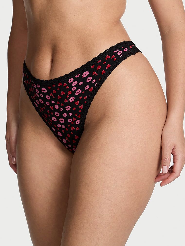 Lace Trim Stringi bawełniane z koronką na krawędziach Lace-Waist