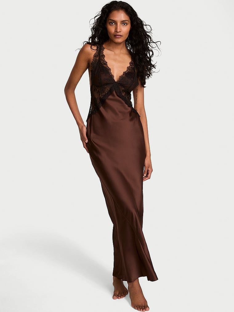 Very Sexy Koszula nocna satynowa sukienka maxi Rose Lace