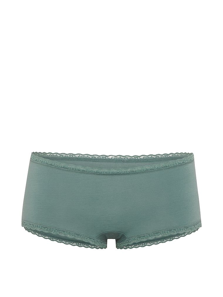 Majtki bawełniane szorty z koronką na krawędziach Lace-Trim Boyshort. Produkt ma kolor zielony i pochodzi z kolekcji Lace Trim. 
