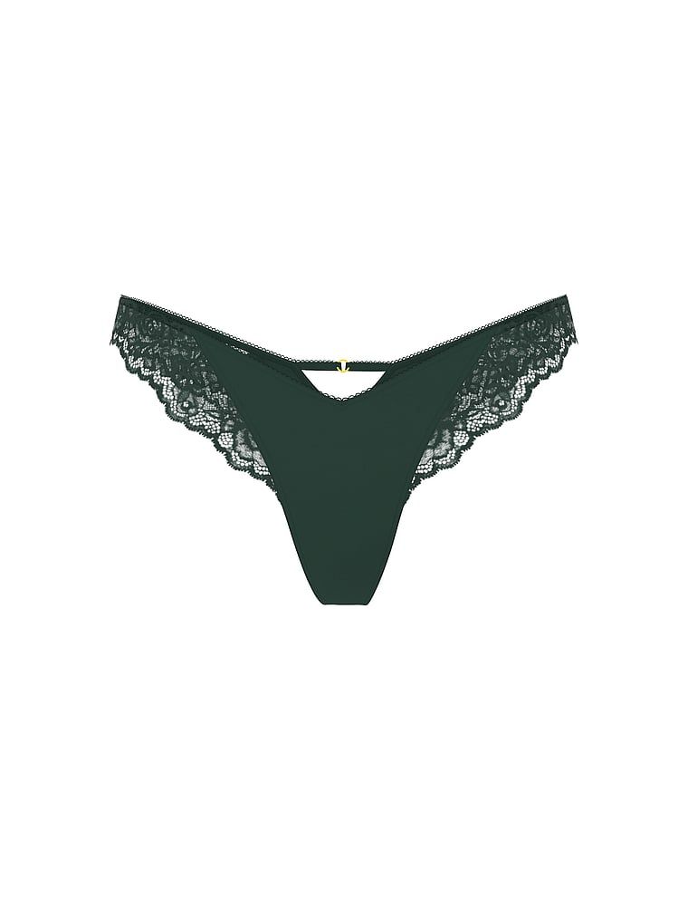 Stringi z koronką i wysoko wyciętymi nogawkami Lace-Trim High-Leg. Produkt ma kolor zielony i pochodzi z kolekcji Very Sexy. 