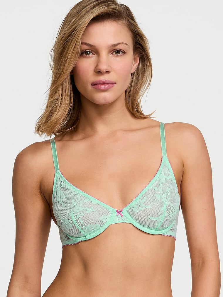 Biustonosz nieusztywniany koronkowy Tease Demi. Produkt ma kolor zielony i pochodzi z kolekcji Victoria's Secret. 