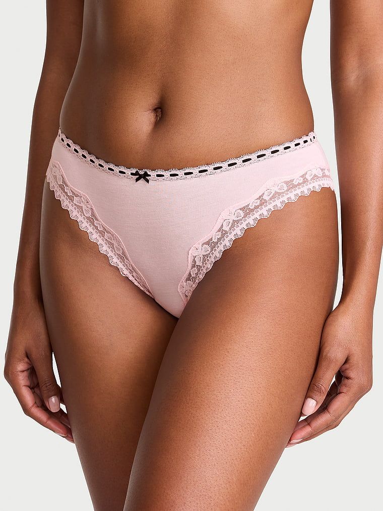 Majtki bawełniane Bow Lace-Trim Bikini. Produkt ma kolor różowy i pochodzi z kolekcji Lace Trim. 