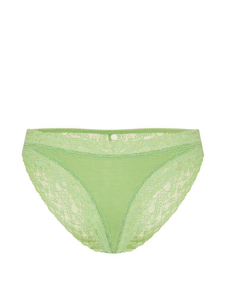 Majtki bawełniane z koronką z tyłu Bikini. Produkt ma kolor zielony i pochodzi z kolekcji Lace Trim. 
