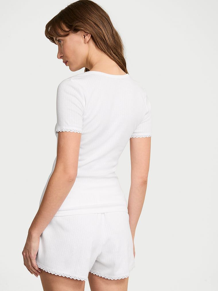 Piżama z modalu - bluzka z krótkimi rękawami i szorty Pointelle. Produkt ma kolor biały i pochodzi z kolekcji Victoria's Secret. 