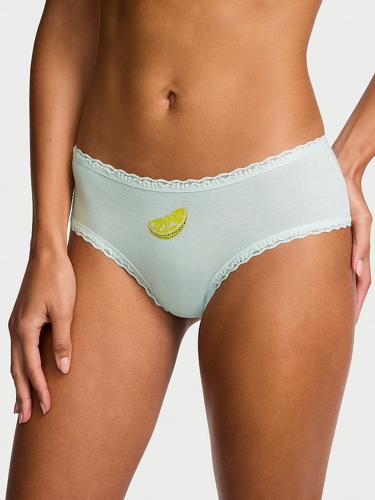 Majtki bawełniane z koronką na krawędziach Lace-Waist Cheeky. Produkt ma kolor niebieski i pochodzi z kolekcji Lace Trim. 