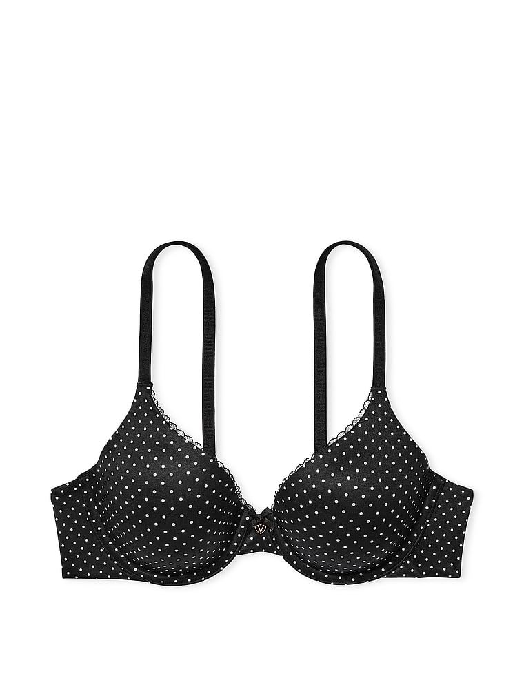 Na zdjęciu na białym tle widoczny jest biustonosz lekko usztywniany z mocno zabudowanymi miseczkami Infinity Edge. Produkt jest wzorzysty i pochodzi z kolekcji Body by Victoria.