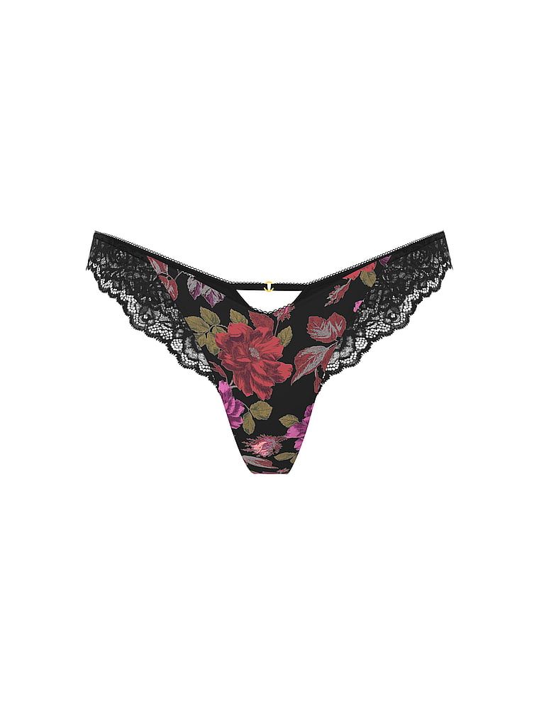 Stringi z koronką i wysoko wyciętymi nogawkami Lace-Trim High-Leg. Produkt ma wzór kwiatowy i pochodzi z kolekcji Very Sexy. 