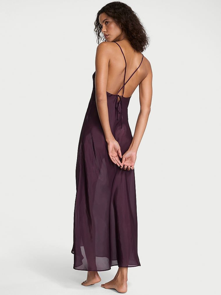 Victoria's Secret Sukienka satynowa długa prześwitująca Luxe Sheer Slip