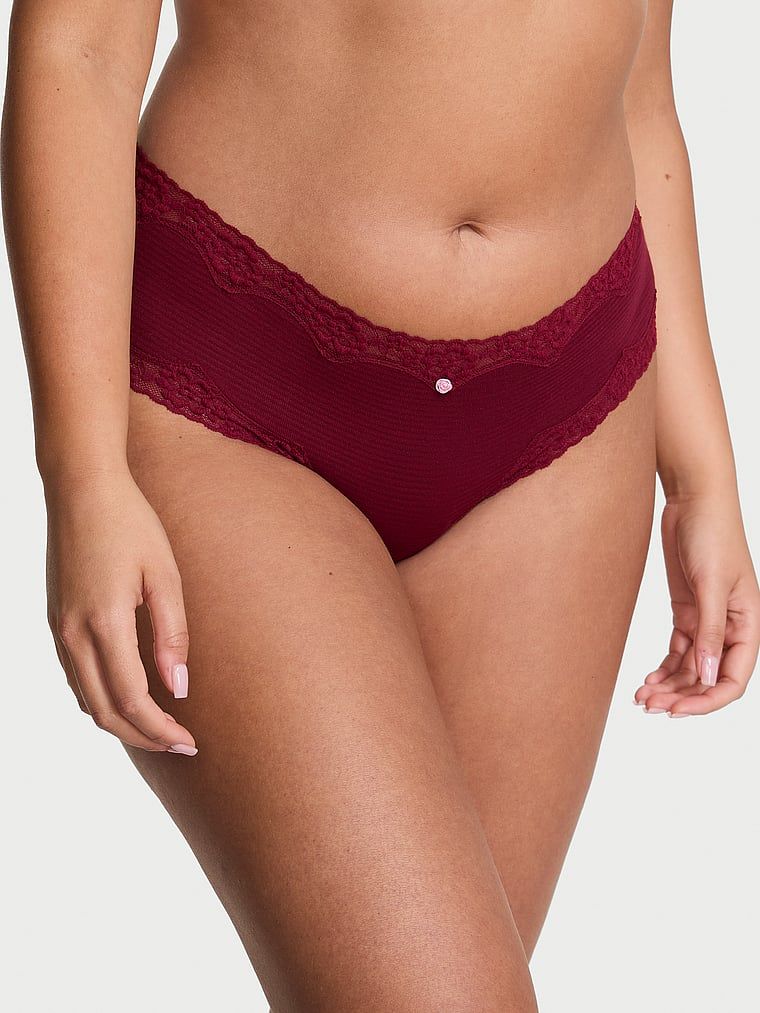 Lace Trim Majtki bawełniane w paseczki z koronką na krawędziach Cheeky