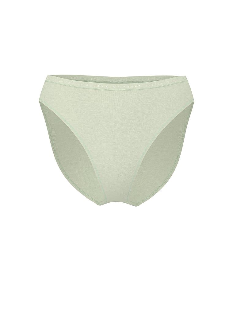 Majtki bawełniane figi z wysoko wyciętymi nogawkami High-Leg Brief. Produkt ma kolor zielony i pochodzi z kolekcji Victoria's Secret. 