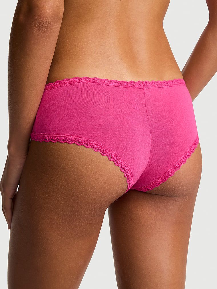 Majtki bawełniane z koronką na krawędziach Lace-Waist Cheeky. Produkt ma kolor różowy i pochodzi z kolekcji Lace Trim. 