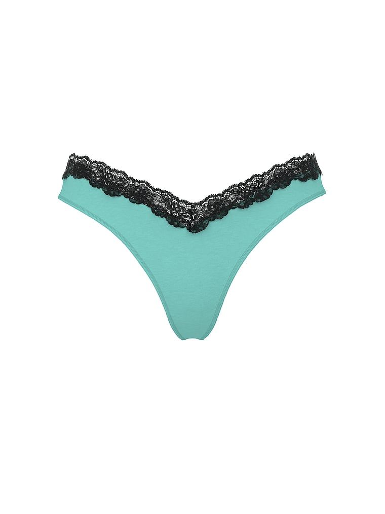 Stringi z koronką i wysoko wyciętymi nogawkami Lace-Trim High-Leg. Produkt ma kolor niebieski i pochodzi z kolekcji Very Sexy. 