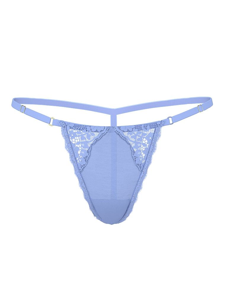 Stringi z koronką z regulowanymi paskami Lace-Trim V-String. Produkt ma kolor purpurowy i pochodzi z kolekcji Dream Angels. 